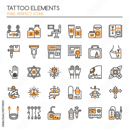 Tattoo Elements , Thin Line and Pixel Perfect Icons