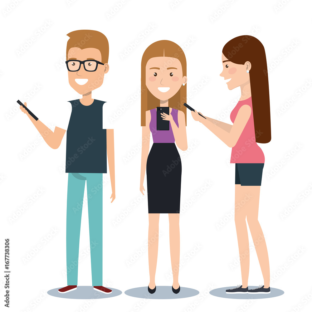 group of different young using mobile phones socializing on internet vector illustration group of different young using mobile phones socializing on internet vector illustration