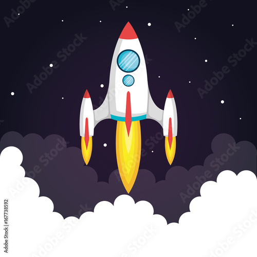 space startup rocket in the clouds style vector illustration