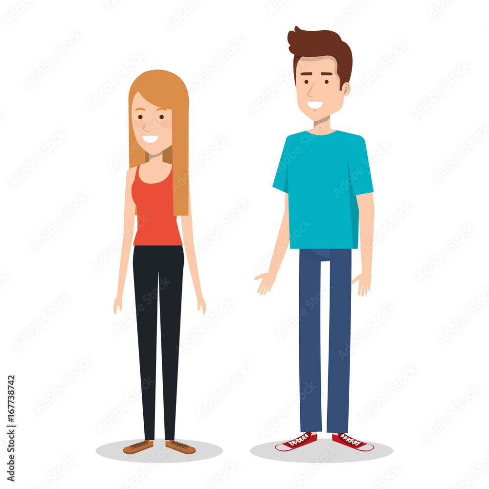 young couple teen character standing people vector illustration young couple teen character standing people vector illustration