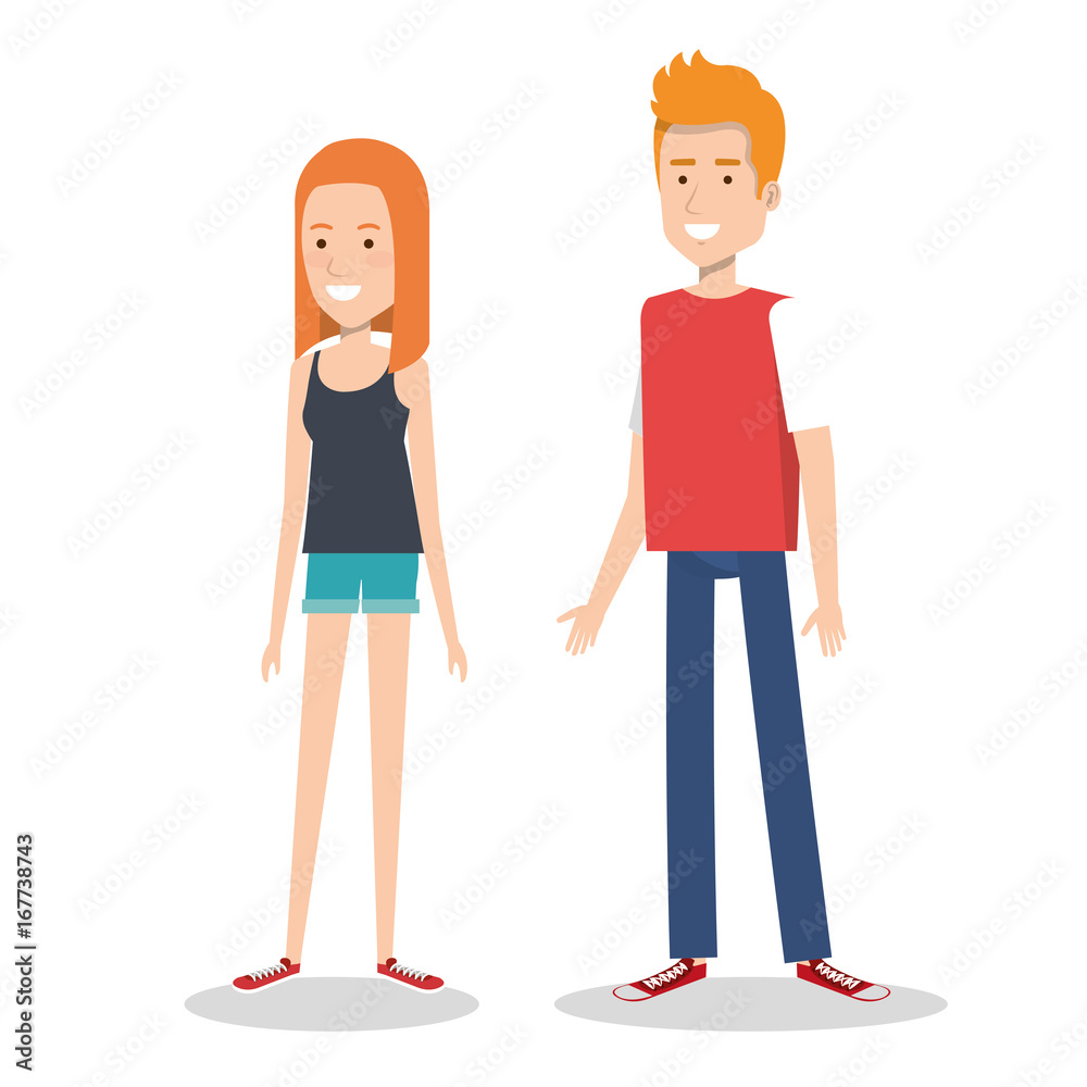 young couple teen character standing people vector illustration young couple teen character standing people vector illustration