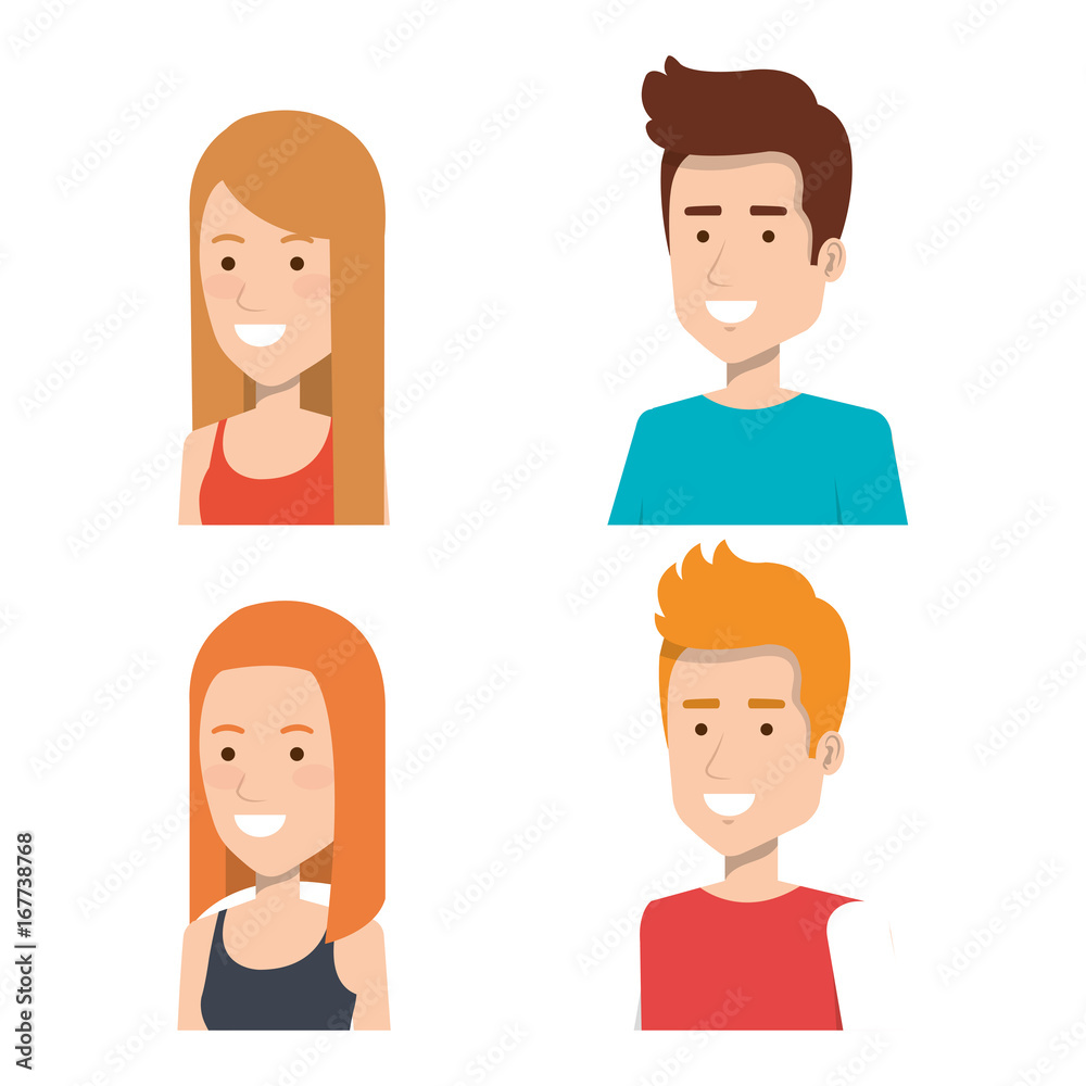 set of style young people smiling portrait vector illustration set of style young people smiling portrait vector illustration