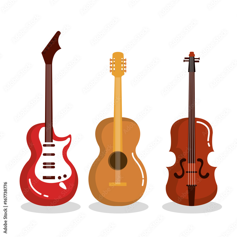 Naklejka premium music instruments guitars violin acoustic vector illustration