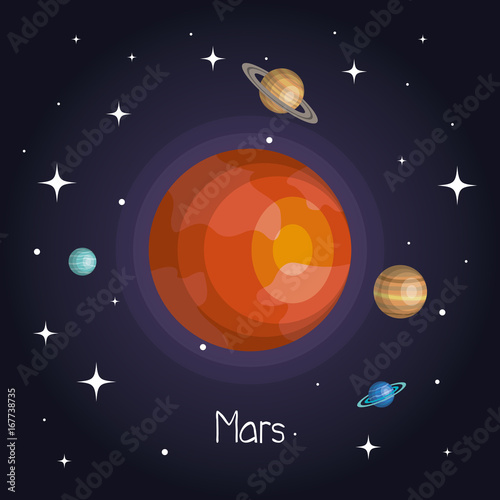 planet in space with stars shiny cartoon style vector illustration