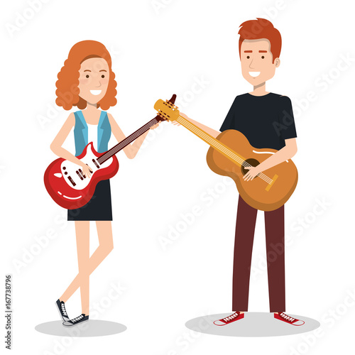 couple musicians playing musical instruments vector illustration