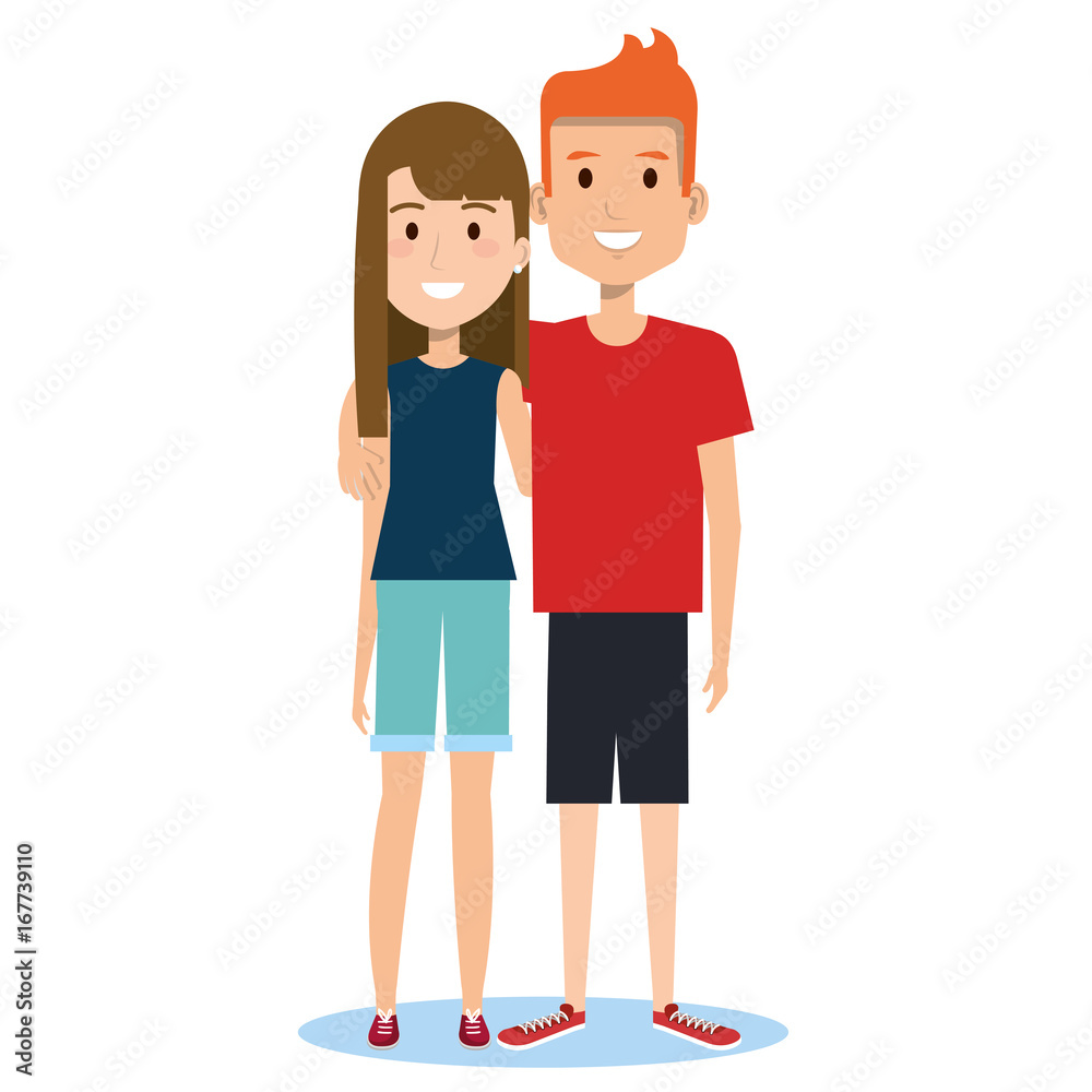 friends young people in casual clothes man and girl vector illustration