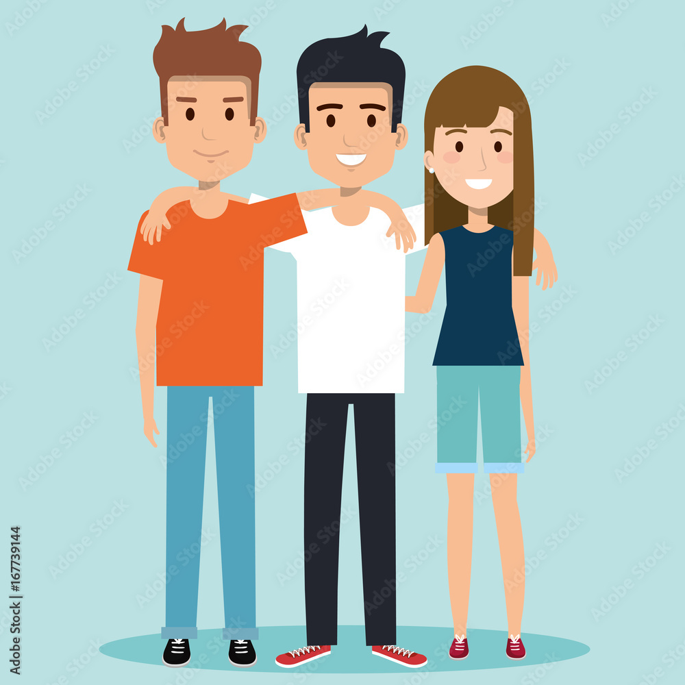 characters embracing three friends on white background vector illustration characters embracing three friends on white background vector illustration