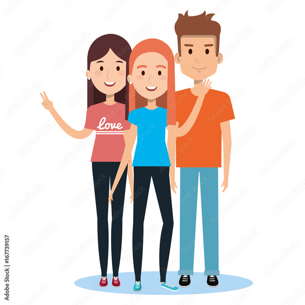 characters embracing three friends on white background vector illustration characters embracing three friends on white background vector illustration