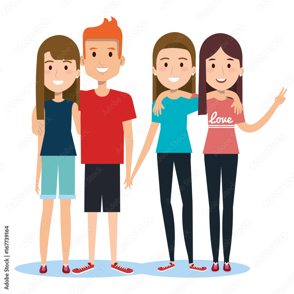 group of happy people friends together in casual clothes on a white background vector illustration