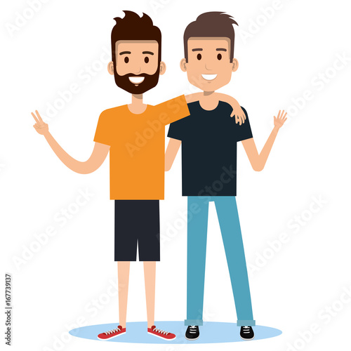 two boys hugging best friends happy smiling vector illustration