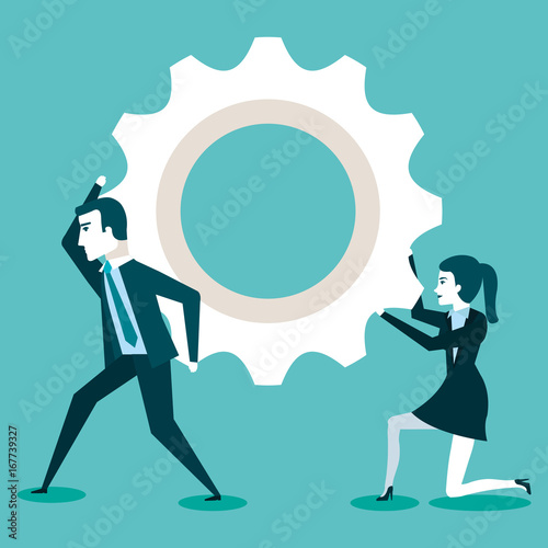 businesswoman and businessman creating ideas cooperate for successful work vector illustration