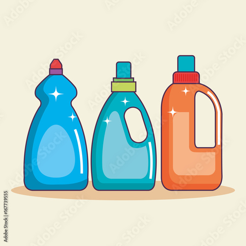 set of containers with detergent for cleaning vector illustration