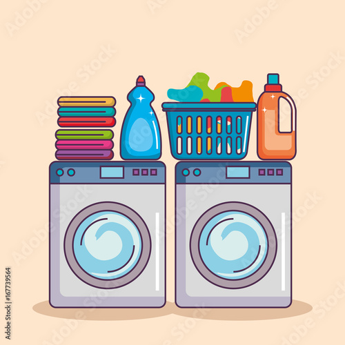 washing machine with washing powder and clean basket vector illustration