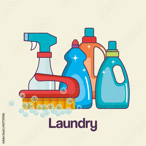 detergents and brush tools laundry and cleaning icon vector illustration