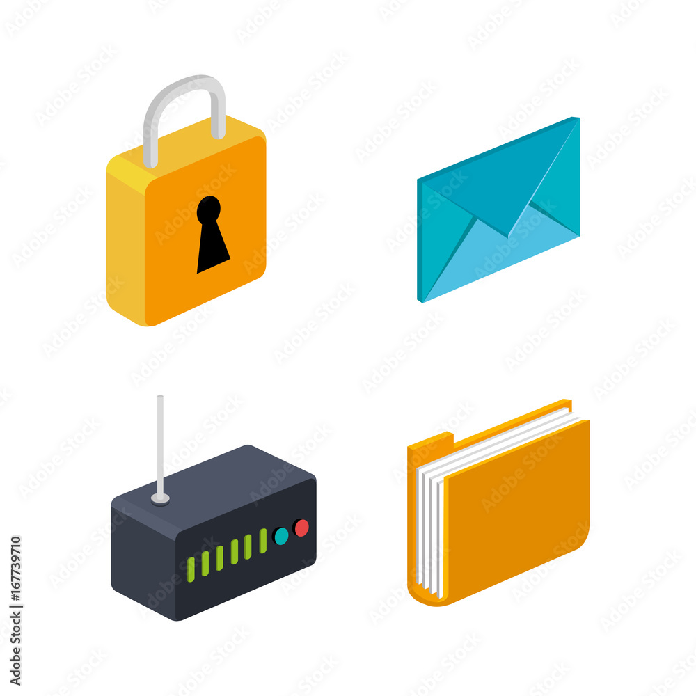 router folder email security connection technology collection vector illustration router folder email security connection technology collection vector illustration