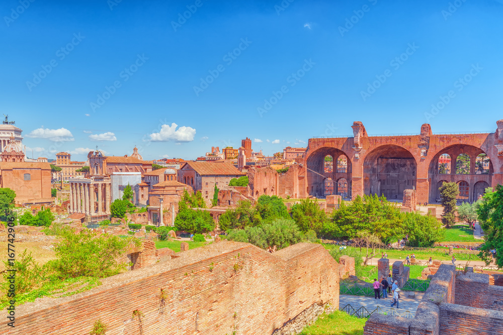 Archaeological and historical objects in Rome, united by the name - Roman Forum and Palatine Hill. Basilica of Maxentius (Basilica di Massenzio).