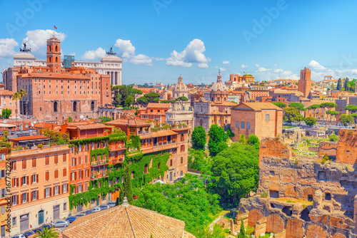 Photography View from the Roman Forum and Palatine Hill(Collina del Palatino ) on top of Rome
