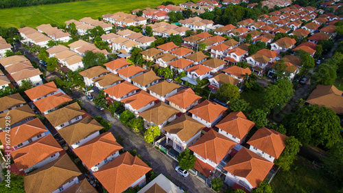 aerial view of home village and green envrionmental in bangkok thailand photo