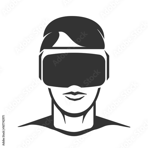 Virtual reality man silhouette. Vr headset or wireless goggles glasses for video games isolated on white background. Vector illustration