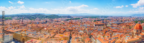 Beautiful landscape above urban and historical view of the Florence from Giotto's Belltower (Campanile di Giotto),city of the Renaissance stand on Arno river.Italy.