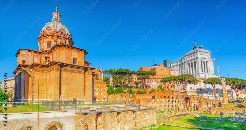 Archaeological and historical objects in Rome, united by the name - Roman Forum.Church Chiesa dei Santi Luca e Martina.