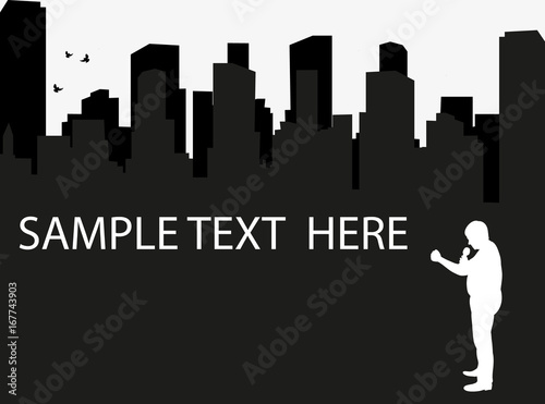 Vector, isolated silhouette of a guy singing, sample text