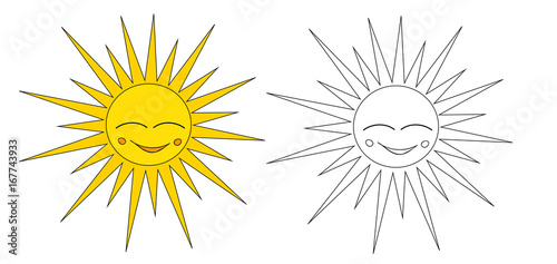 Vector, isolated book coloring sun cartoon