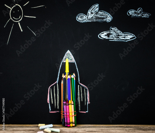 back to school rocket out of pencils