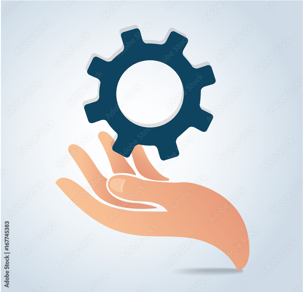 hands holding gear design logo icon vector hands holding gear design logo icon vector