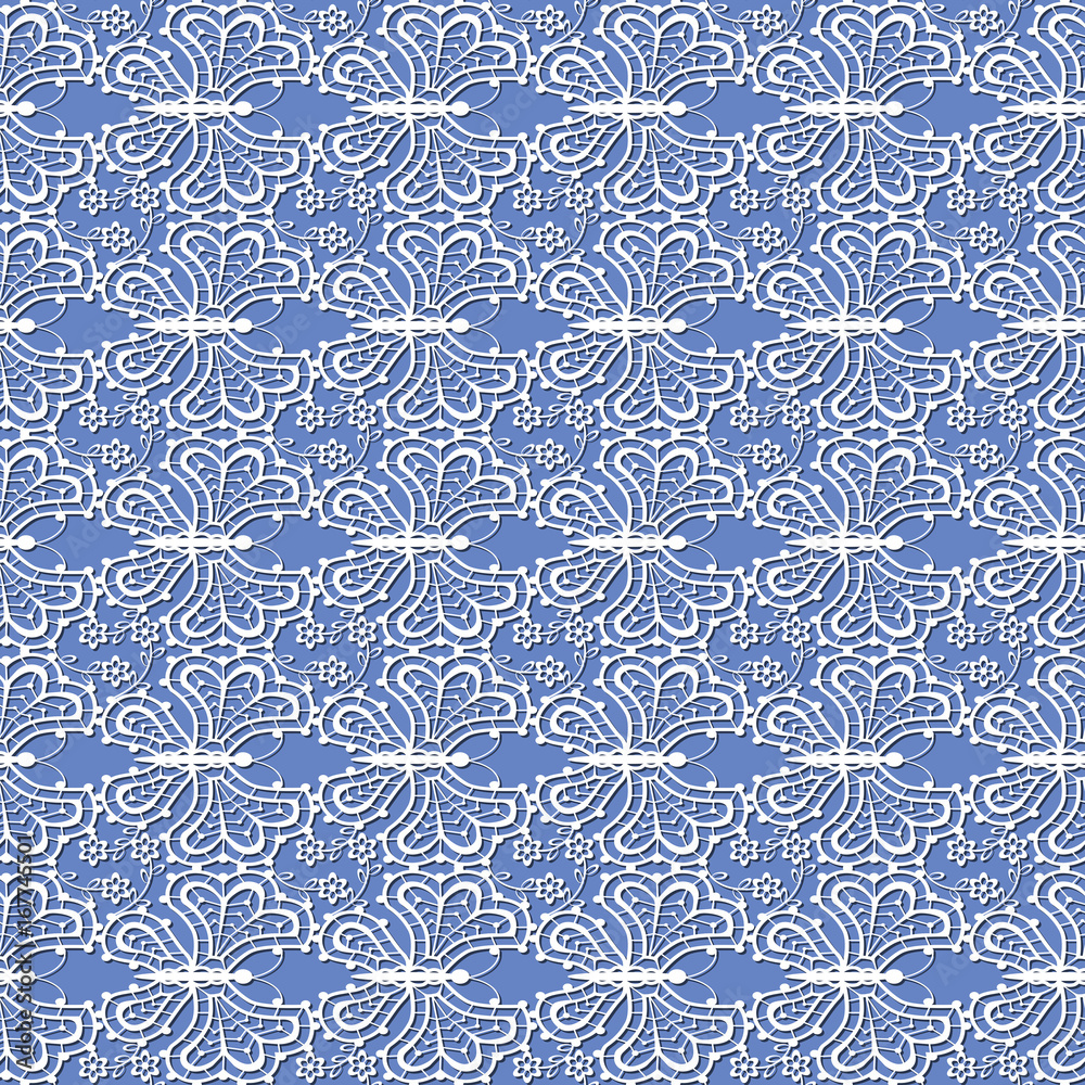 seamless pattern with white flowers and butterflies