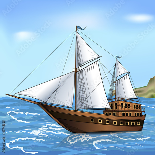 vintage sailing ship in the sea