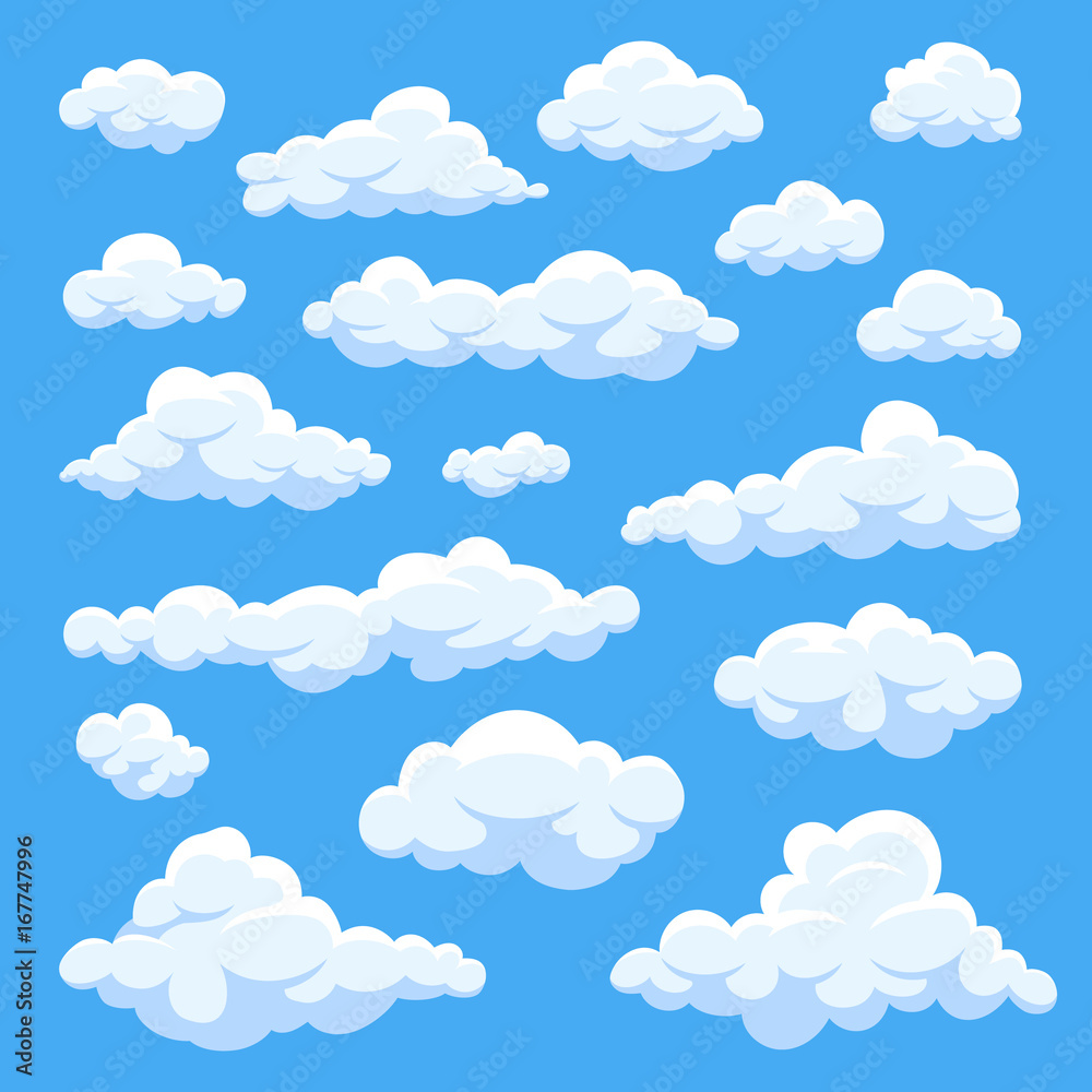 Cartoon clouds isolated on blue sky panorama vector collection