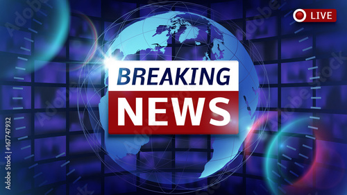 Breaking news broadcast vector futuristic background with world map
