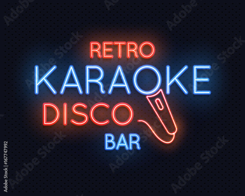 Retro disco karaoke bar neon light sign vector illustration