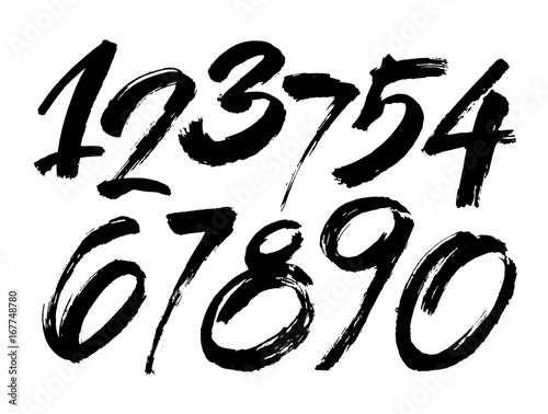 vector set of calligraphic acrylic or ink numbers, brush lettering