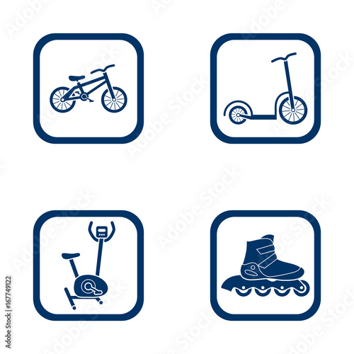 flat design icons sport set - bike, scooter, hometrainer and inline roller