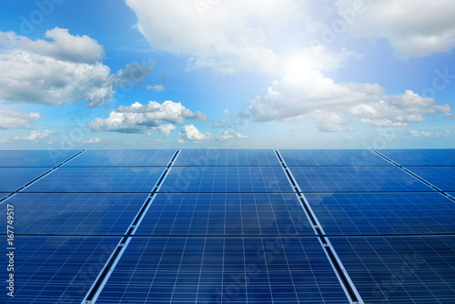 Solar panel (photovoltaic) on blue sky background