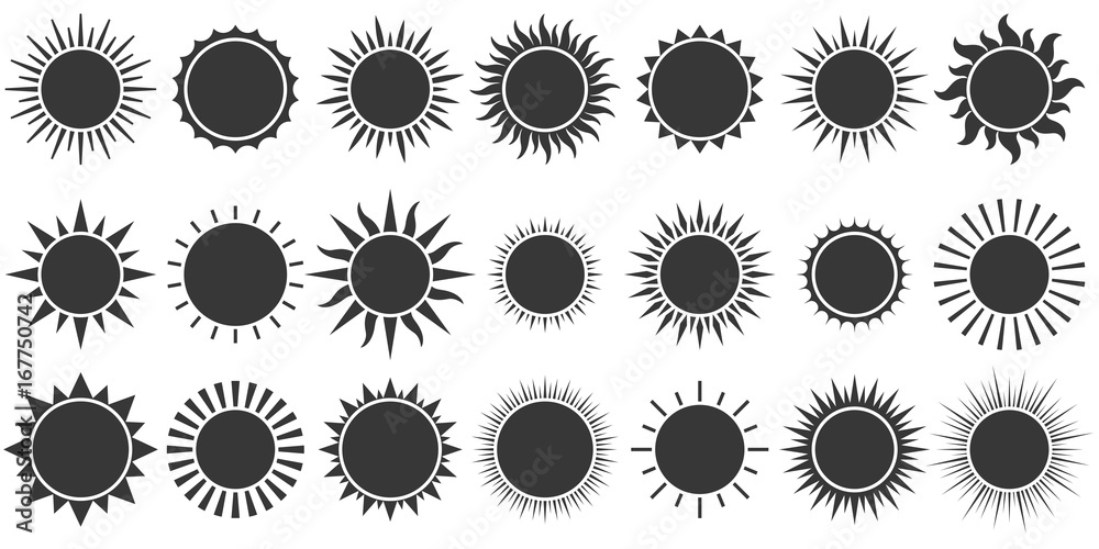 Set of sun icon in silhouette design