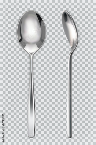 Metal spoons. 3d realism, vector icon photo