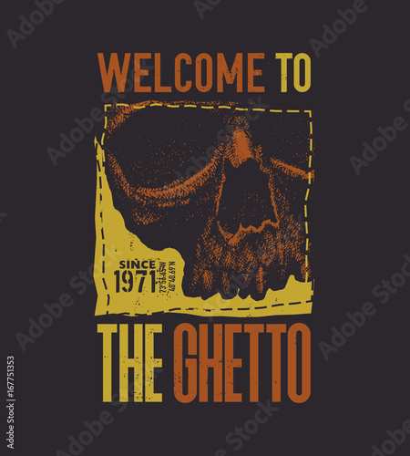 vintage urban typography with skull