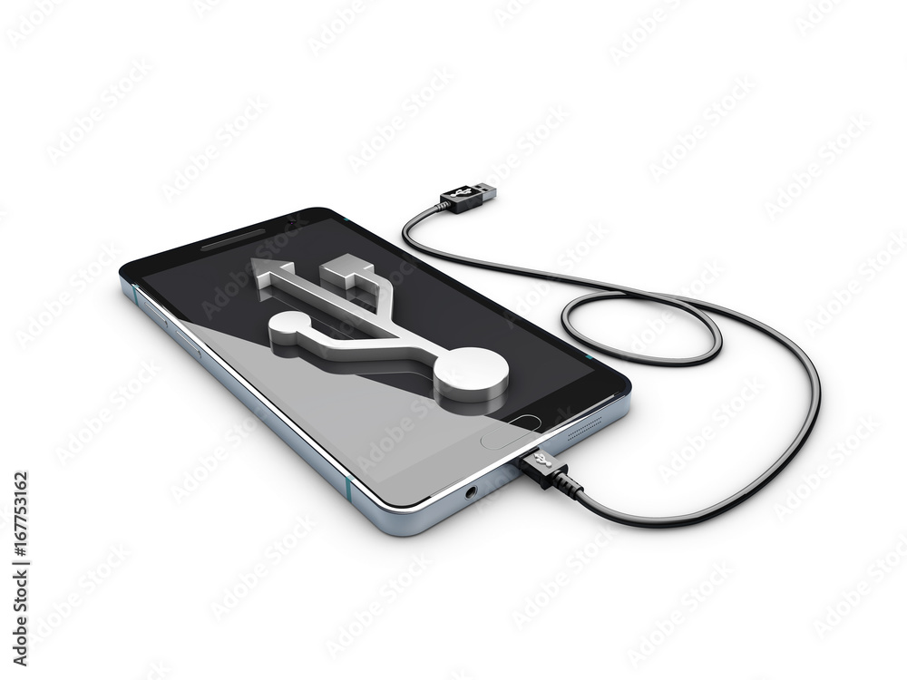 3d Illustration of Mobile phone with USB connection 3d Illustration of Mobile phone with USB connection