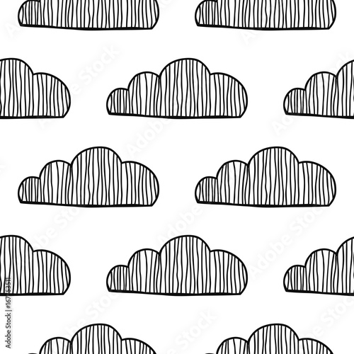 Decorative clouds. Black and white illustration, seamless pattern for coloring book, pages. Vector