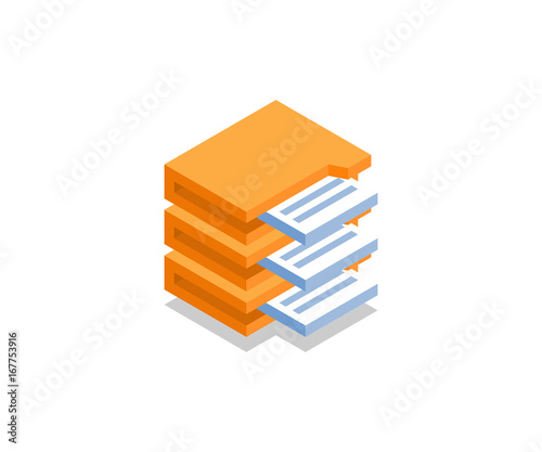 Archive with documents icon, illustration, vector symbol in flat isometric 3D style isolated on white background.