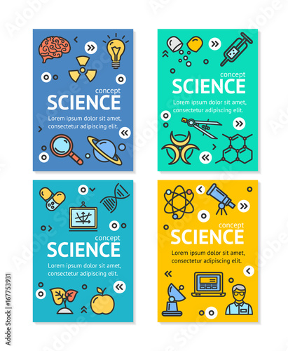 Vector Science Research Flyer Banner Posters Card Set Template.