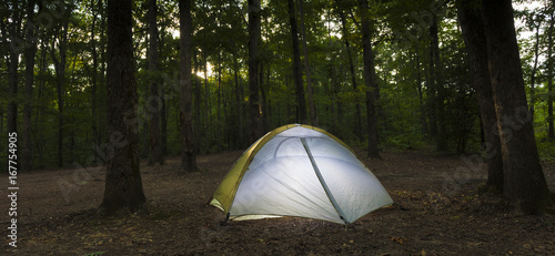 Sunset campsite and tent photo