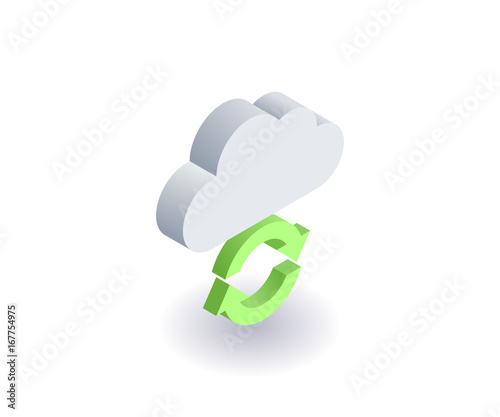Computer Cloud icon, illustration, vector symbol in flat isometric 3D style isolated on white background.