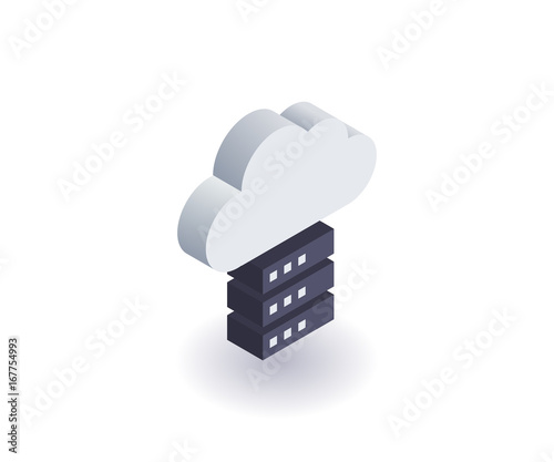 Computer Cloud icon, illustration, vector symbol in flat isometric 3D style isolated on white background.