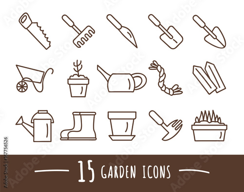Garden icons set. Isolated vector illustration.