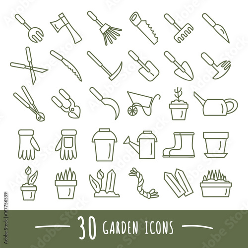 Garden icons set. Isolated vector illustration.
