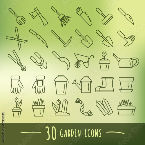 Garden icons set. Isolated vector illustration.